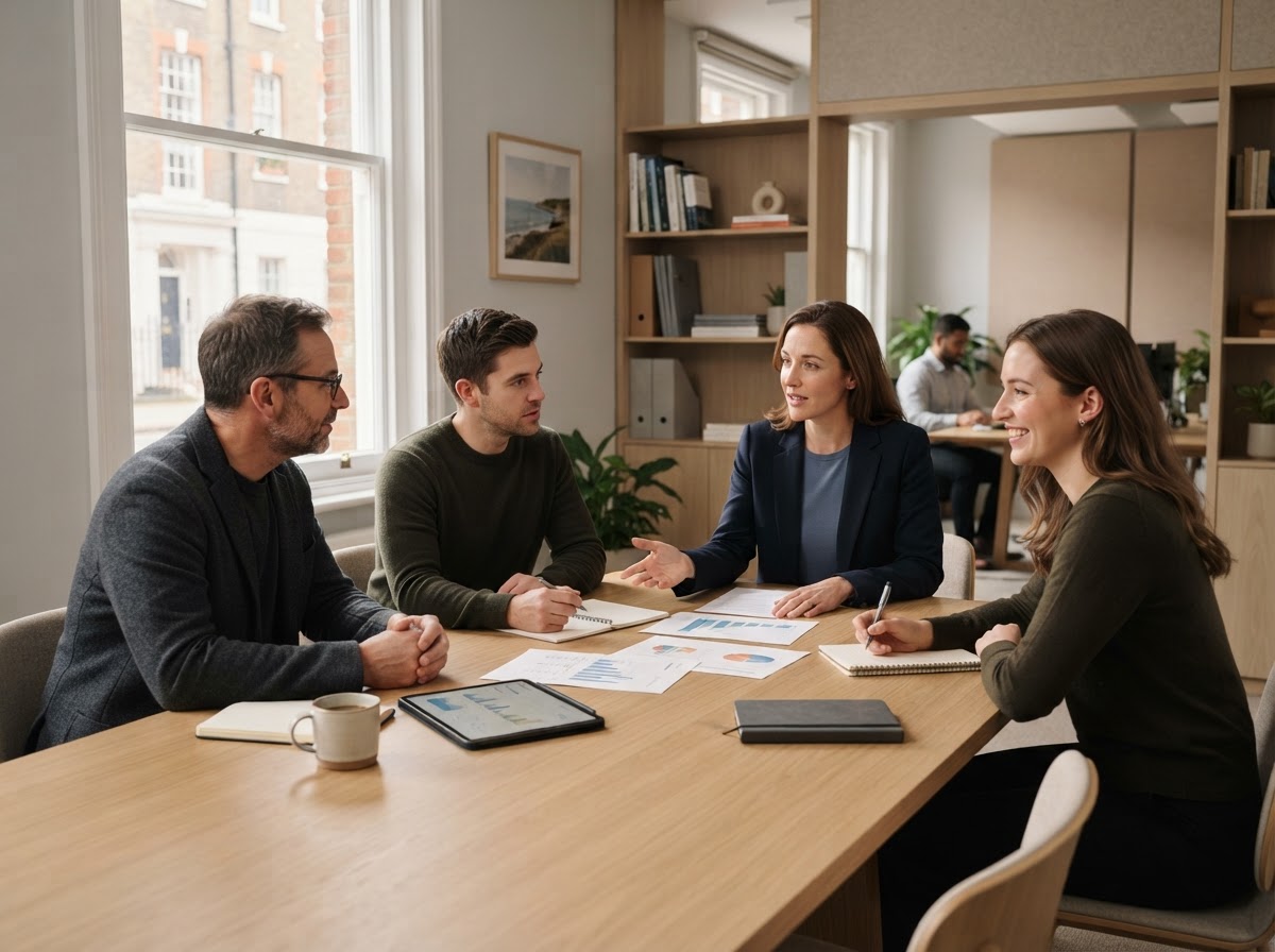 Steadworth Legacy team reviewing adaptive risk models for business capital